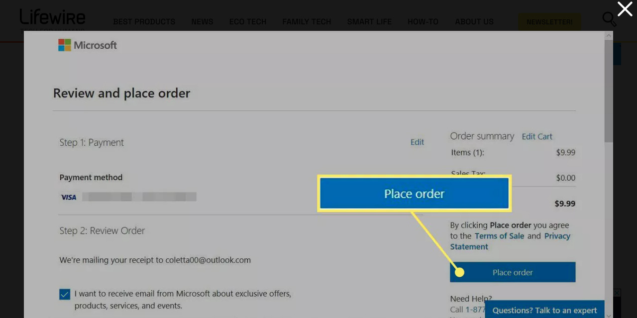 Nhấn chọn vào Place Order để tiến hành đặt mua Office 365