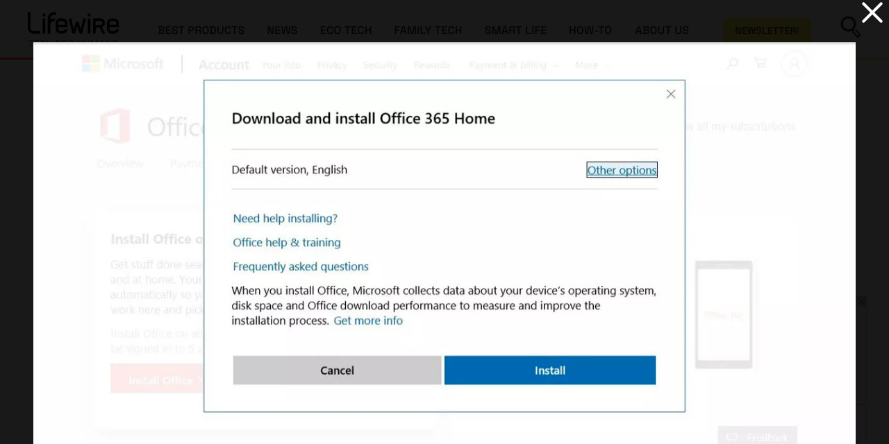 Ở cửa sổ bật lên hãy nhấn chọn vào Install để cài đặt Office 365 Home