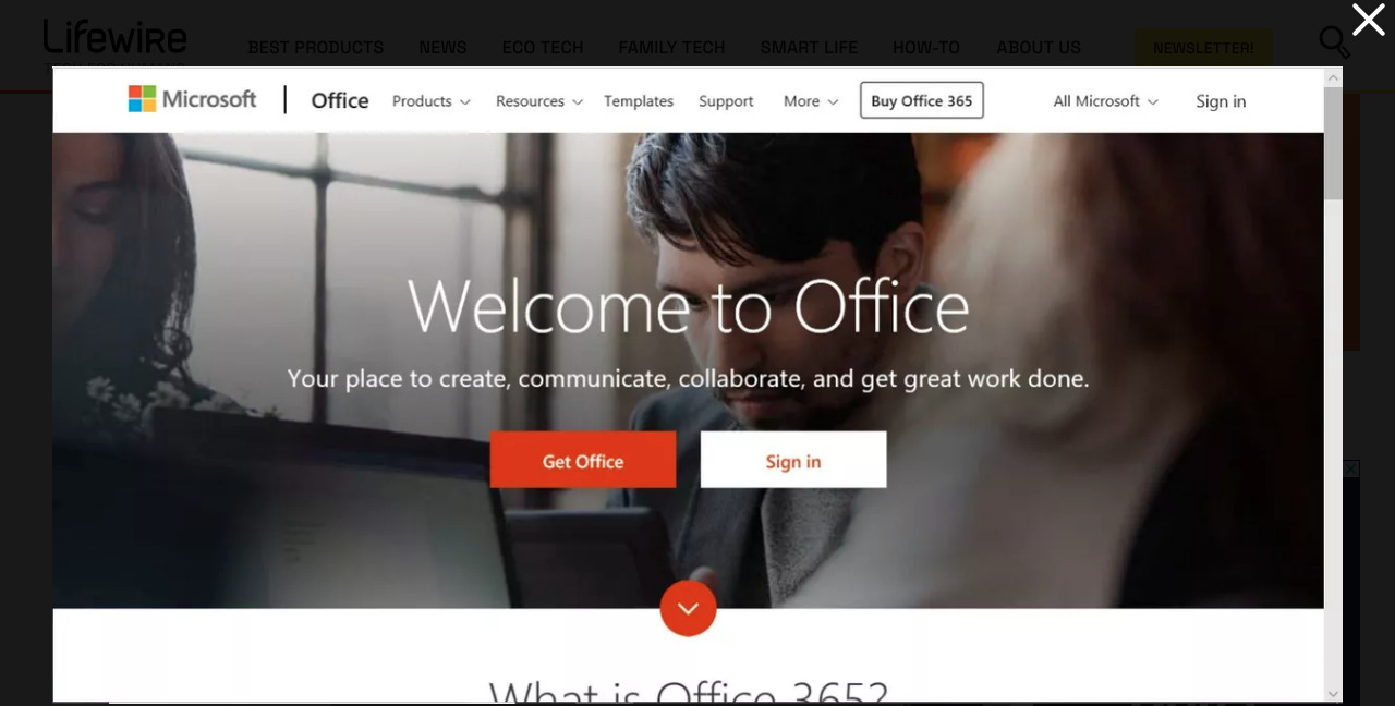 Trang web Chào mừng đến với Office được sử dụng để đăng nhập vào tài khoản Microsoft